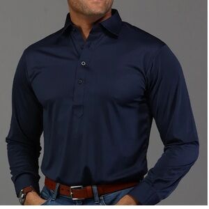 NWT Collars & Co. Navy Blue Semi-Spread Collar Long Sleeve Polo in Size Small